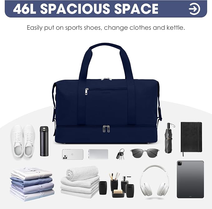Oeihuivt Weekender Bags for Women - 21 Inch Large Travel Duffel Bag Set with Shoe Compartment, Heavy-Duty nylon Carry On Overnight Tote Blue - Image 6