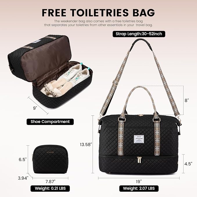 LOVEVOOK Travel Duffle Bag,Weekender Bags for Women with Shoe Compartment，Carry on Overnight Bag with Toiletry Bag,Gym Duffel Bag with Wet Pocket, Hospital Bags for Labor and Delivery - Image 2