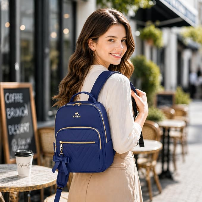 MATEIN Blue Mini Backpack, Small Cute Bookbag Purse for Women, 2pcs Sets | Waterproof Lightweight Fashion Daypack, Ladies Teen Girls Casual Daily Shoulder Bag, Handbags for Travel Work School College - Image 2