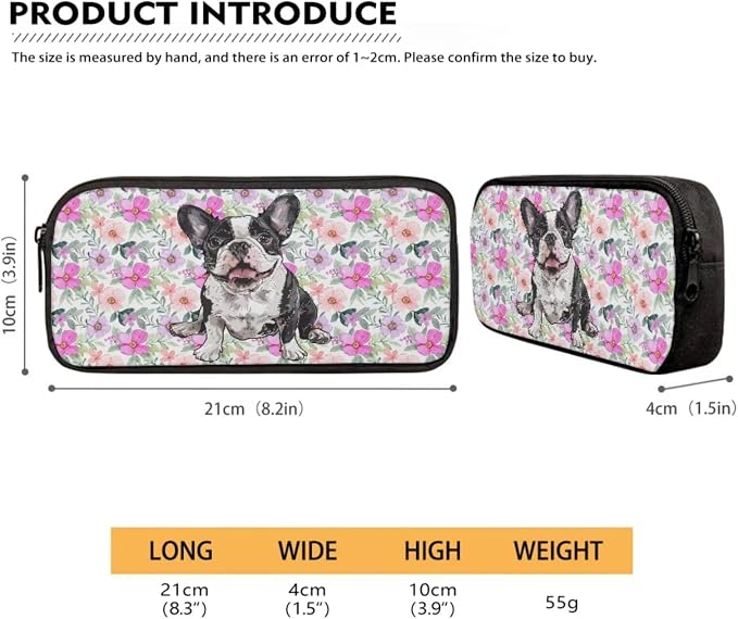 Retro Floral Bulldog Print Backpack Set Schoolbag Boys Girls Large Capacity Bookbag Lunch Box Pencil Case 17 Inch Travel Laptop Backpacks Rucksack Daypack with Zippered Pockets - Image 5