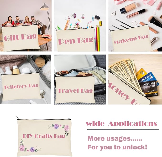 Koolmox 20 Beige Canvas Pouches with Black Zipper, Cotton Canvas Toiletry Pouch, Bulk Plain Cosmetic Bags for Women Pencil Case Make Up Cosmetic Purse Patches Paint Vinyl Sublimation Projects Crafts - Image 3