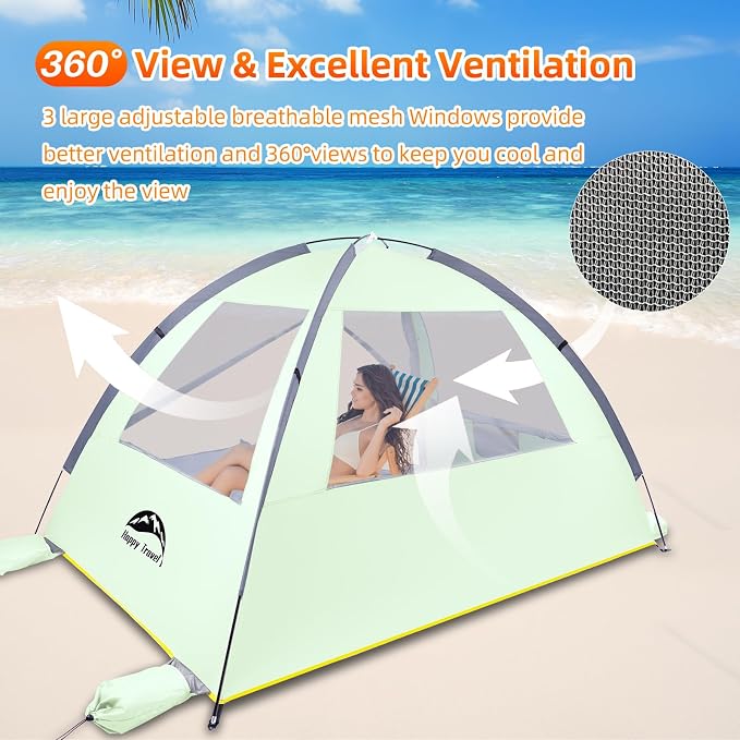 Happy Travel Beach Tent, UPF 50+ UV Protection Sun Shade Shelter for 3/4/5/6/7/8 Person, Portable Beach Canopy for Family & Baby, Lightweight & Easy Setup Beach Cabana with 3 Ventilation Mesh Windows - Image 5