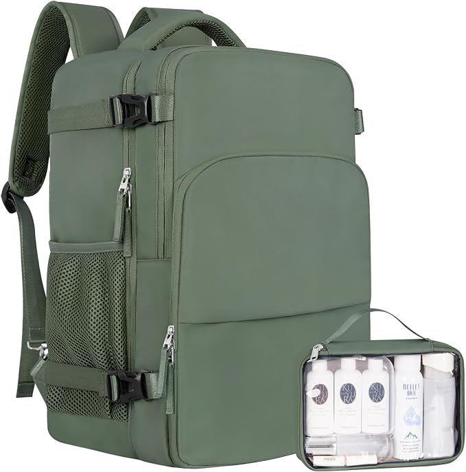 Sinaliy Travel Backpack, TSA Carry on Flight Approved Backpack | Waterproof 17.3 Inch Laptop Backpack with Multi-Pockets, Personal Item Travel Bag for Work, College, Business, Olive Green by Sinaliy