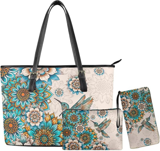 Women Purse Handbags Wallet Sets Leather Shoulder Tote Bag for Women,Top Handle Purse with Wrist Wallet Bag by Unknown