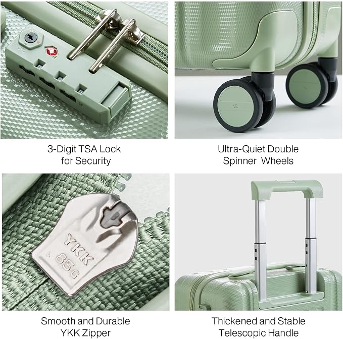 Hanke Luggage Sets 2 piece Carry On Luggage with Wheels PC Hard Shell Suitcases Lightweight Checked Travel Luggage Large Travel Suitcase Woman Men 20/29 Inch(Bamboo Green) - Image 4