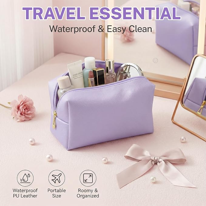 15 Pcs Pink Makeup Bag Bulk PU Cosmetic Pouches Preppy Waterproof Travel Toiletry Bags Aesthetic Storage Organizer Bags Party/Birthday Gift Favors for Teen Girls Women(Pink-Purple Series) - Image 5