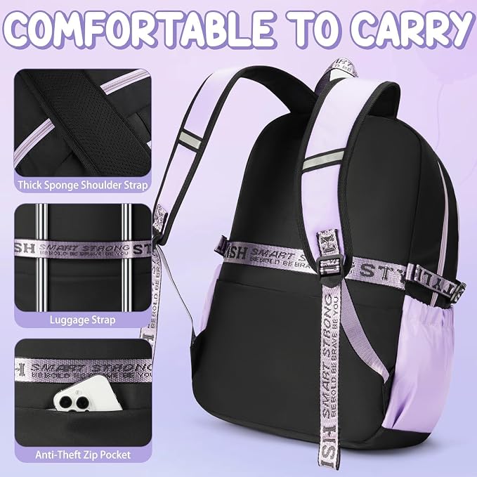 Fimibuke Backpack for Girls, 3 PCS Waterproof Girls Backpack with Lunch Box & Pencil Case, Kid Backpacks for Teen Girl Kindergarten Elementary Middle High School Student Back to School Kid Bookbag Set - Image 7