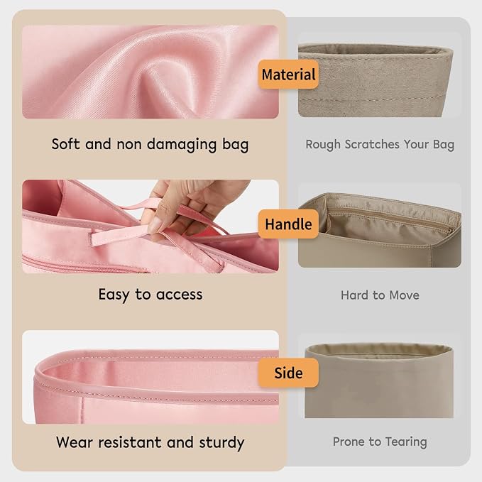 GIVLEFLY Purse Organizer Insert for Tote Bag, 9.84 Inch Satin Bag Organizer with Zipper Top, Multi Pocket Handbag Organizer - Image 6