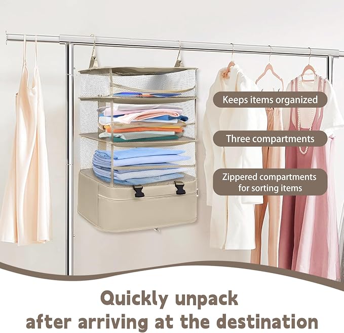 Hanging Packing Cubes for Travel, Oxford 300D fabric hanging storage organizer, can be carried on both shoulders (rice-white, L-1) - Image 6