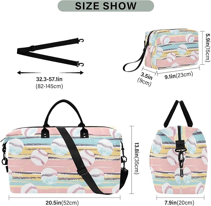 senya Weekender Bags Travel Duffel Gym Bag Stripes Baseball Carry on Overnight Tote Bag with Toiletry Bag for Airplane Travel Trip Gym Yoga - Image 3