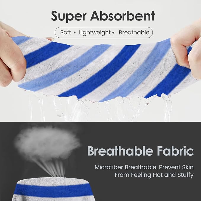 JML Bath Towels Set, Large Microfiber Bath Towel for Body, 2 Pack, 30" x 60", Oversized, Soft, Super Absorbent,Fast Drying, Perfect for Shower, Sauna, Gym, Sports, Fitness, Yoga, Cabana Stripe Blue - Image 4