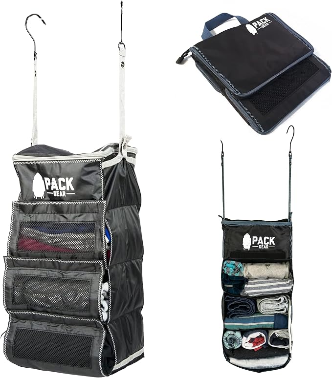 Pack Gear Hanging Luggage Organizer - Our Carry On Closet Insert Fits Any Carry-On - Our Hanging Luggage Organizer Uses Velcro to Allow Instant Access to your Clothes (Mesh Black, Carry-On Size) by PackGear