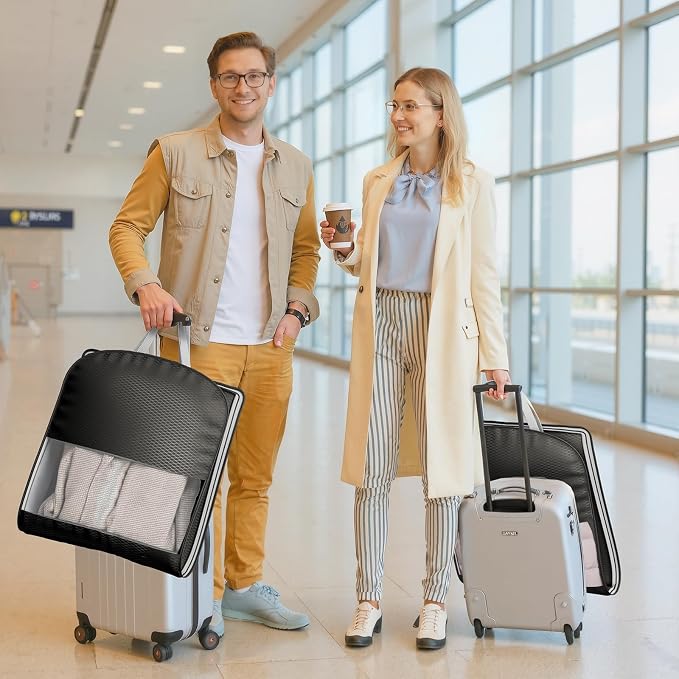 DIMJ 3 Pack 54" Garment Bags for Hanging Clothes - Space Saving Compression Suit Bag Travel with Handles Window, Washable Carry Clothing Storage Cover for Dress, Coats, Down Jacket, Shirts - Image 5