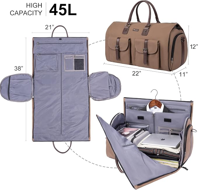 Modoker Convertible Weekender Bag - Canvas Duffle Bags for Travel with Hanging Feature, Brown - Image 3