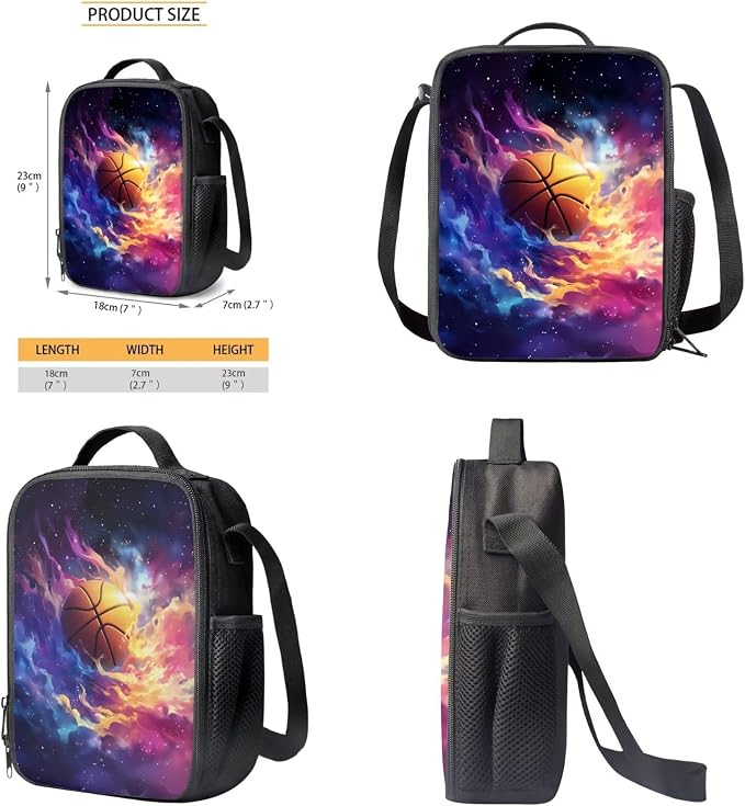 Galaxy Basketball Print 3Pcs School Bag Backpack Set for Teen Girls, Elementary Middle Kids Bookbag Durable Lightweight Knapsack with Lunch Box Pencil Case, Large School Bookbag Set - Image 6
