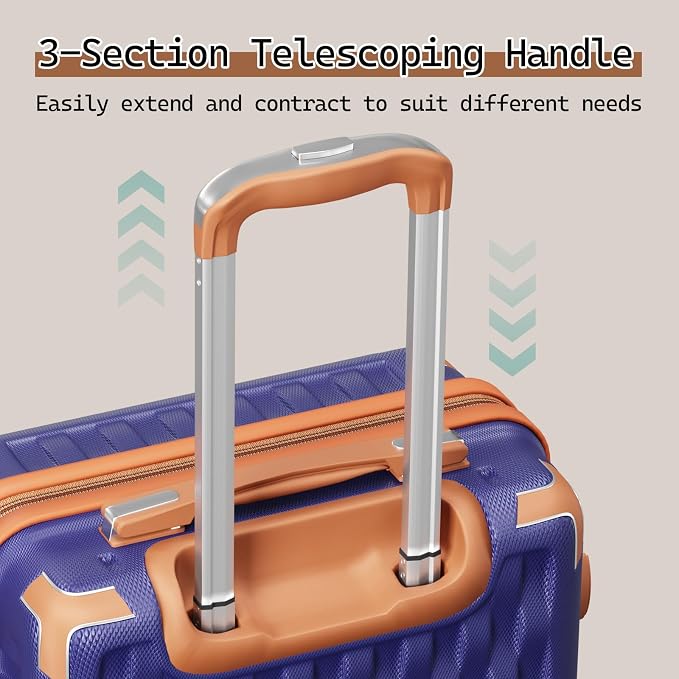 Melalenia Luggage Sets 3 Piece, Hard Shell Carry on Suitcase with Spinner Wheels and TSA Lock, Travel Lightweight Luggage Set for Women, Navy Brown - Image 2