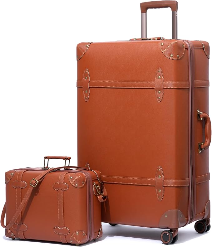 NZBZ Vintage Luggage Sets for Women Retro Suitcase Cute Vintage Expandable Luggage of 2 (Vintage Brown, 14inch & 20inch) by NZBZ