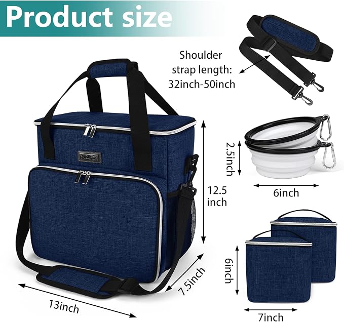 BAGLHER Dog Travel Bag, Pet Travel Bag (ALL Pet Travel Supplies), With 2 Pet Food Containers and 2 Collapsible Silicone Bowls; Essential Kits for Pet Travel Dark Blue - Image 3