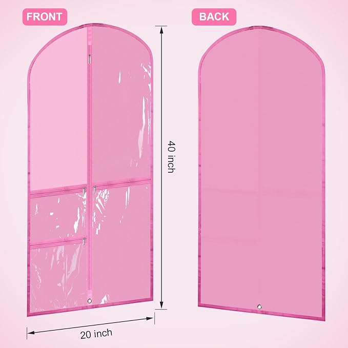 Geelin 14 Pcs Garment Bags for Dance Costumes PVC Clear with Zippers 20 x 40 Inch Garment Bag with Pockets Dance Costume Organizer Carrier for Storage Cover for Adult(Pink) - Image 2