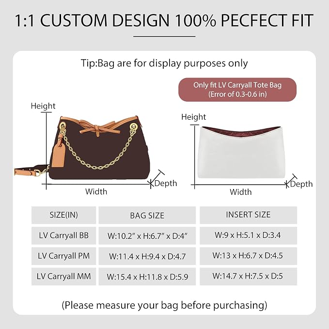 DupontPaper Purse Organizer Insert Compatible with LV CarryAll MM Bag,Upgraded Zipper Lightweight Water-Resistant Bag Organizer Insert Shaper for Luxury Handbag Tote（White-red, MM） - Image 2
