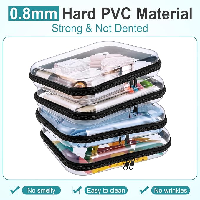 Sanwuta 6 Pcs Clear Hard Zipper Case Plastic Zipper Pouches Transparent Makeup Bag Pencil Case Pouches Toiletry Diaper Bag for Travel Toy Storage Organizer Bins(Black,9.84 x 7.87 x 2 Inch) - Image 4