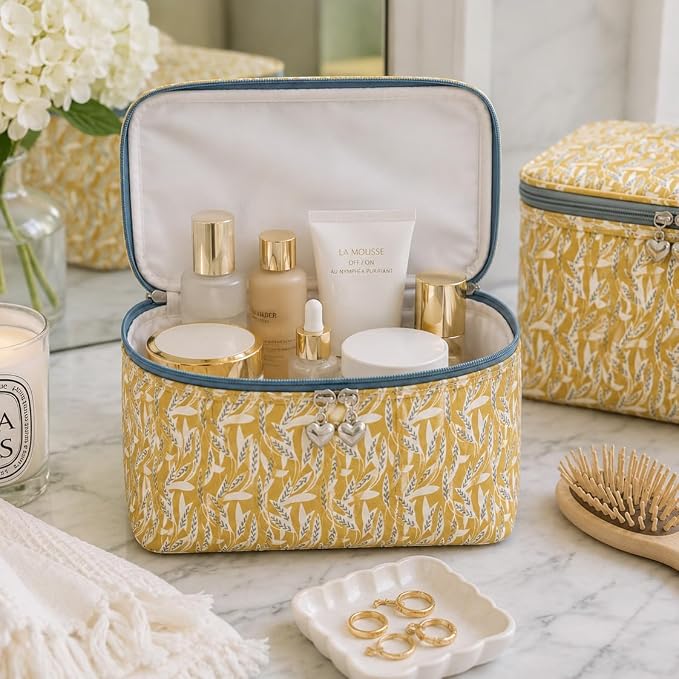 Jacaranda Living Vanity Bag/Train Case - Water-Resistant, PVC-Lined, Easy to Clean, Compact & Travel Ready Makeup Organizer - Leaf Dance Print - Image 3