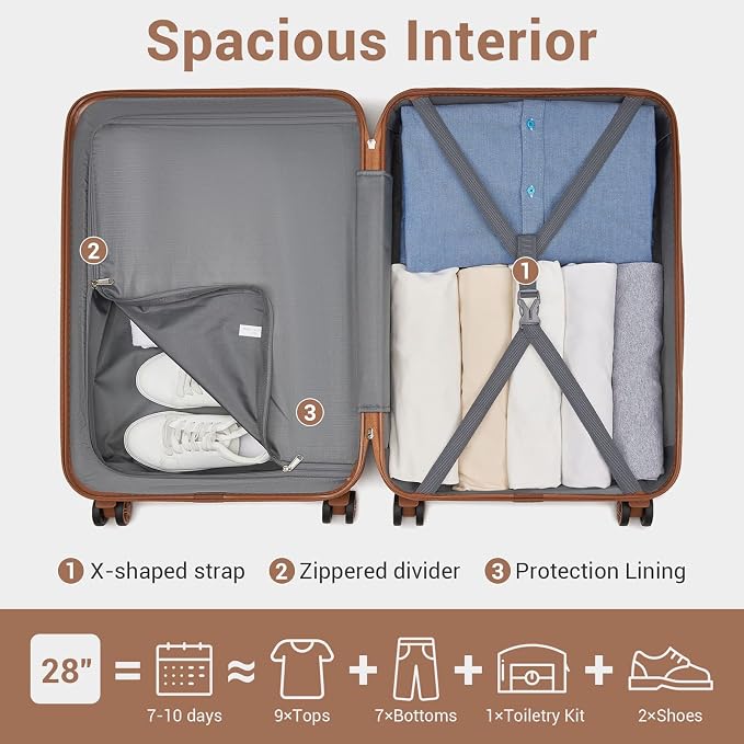 Kono 28 Inch Luggage Expandable Suitcase with Spinner Wheels TSA Lock | Lightweight PC+ABS Hardside Large Checked Luggage Durable Rolling Suitcase Apricot Grey - Image 7