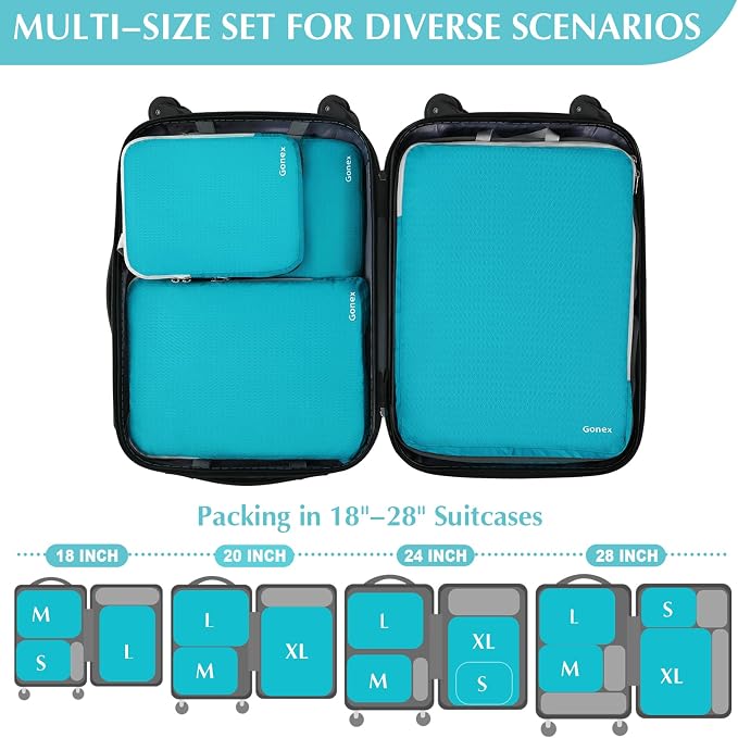 Gonex Compression Packing Cubes, 4pcs Expandable Storage Travel Luggage Bags Organizers (Blue) - Image 5