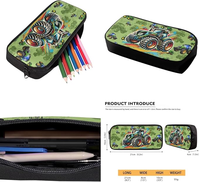 Green Buggy Backpack for Boys Kids Backpack with Lunch Box and Aesthetic Pencil Case 4 in 1 Set Bookbag for Elementary Kindergarten 17 inch Large Capacity School Bag with Compartments - Image 5