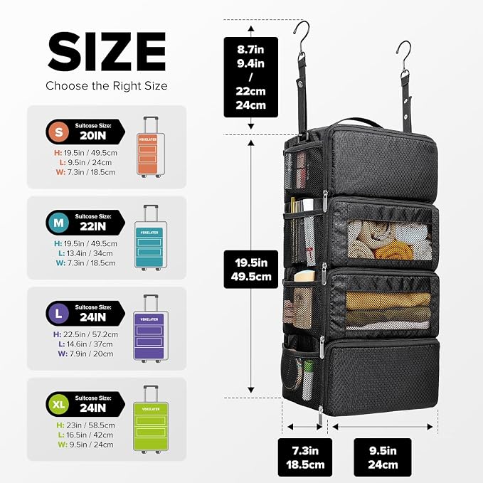 Suitcase Organizer, Travel Luggage Organizer Hanging Shelves Packing Cube Closet/Collapsible Portable Travel Organizer for Carry-on - Image 2