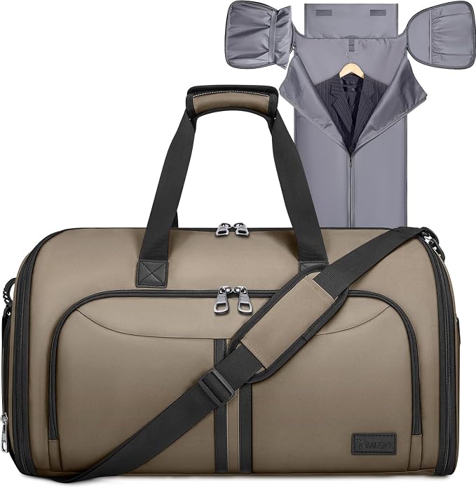 BALEINE Travel Garment Bag, Travel Suit Bag for Men, Water Resistant Carry on Garment Bag for Hanging Clothes, Garment Duffel Bag for Travel Business (Brown-Convertible) by BALEINE