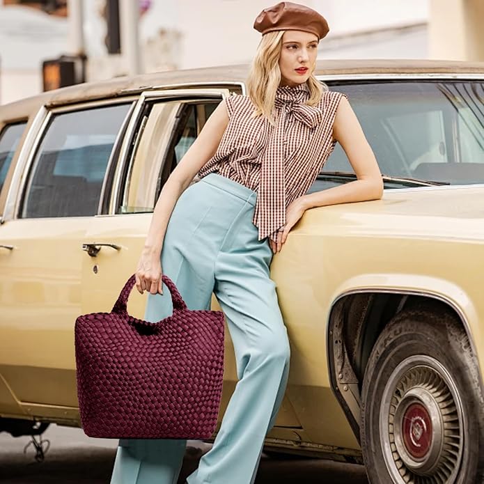 JINMANXUE Woven Hobo Bag For Women Neoprene Tote Bag Large Capacity Handbag Patchwork Handmade Casual Shoulder Bags - Image 5