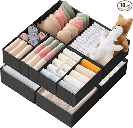 Criusia Drawer Organizer Clothes, 10 Pack Dresser Organizer for Baby Clothes, Underwear, Sock- Foldable Closet Organization and Storage Dividers Bins for Nursery, Bedroom (Black) by Criusia