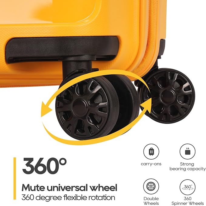 GinzaTravel PP material 3-piece expandable luggage sets with Spinner Wheels， Suitcase with TSA Lock，Large Luggage for Family Travel carry on 20/24/28，Yellow color - Image 5