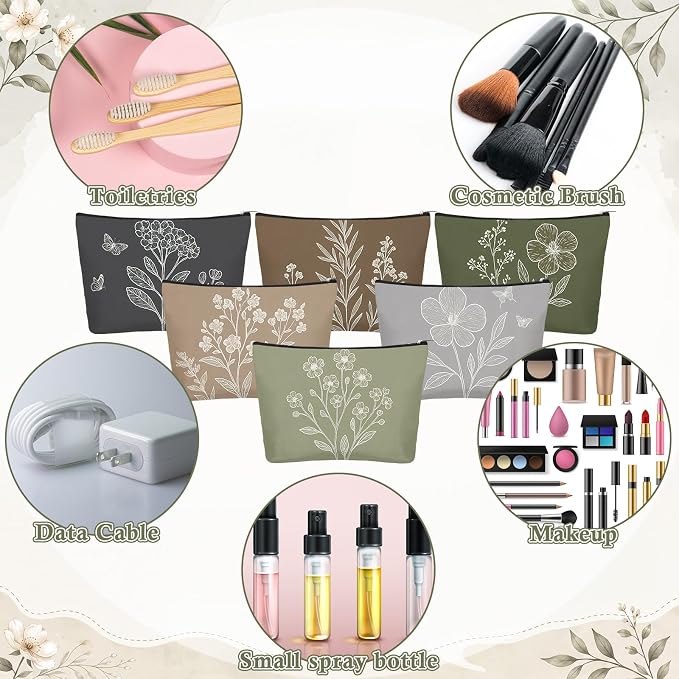 Sweetude 48 Pcs Vintage Flowers Makeup Bag Bulk Boho Gifts Portable Travel Cosmetic Bags with Zipper Retro Floral Waterproof Roomy Travel Toiletry Organizer Storage Beauty Pouch for Women - Image 3
