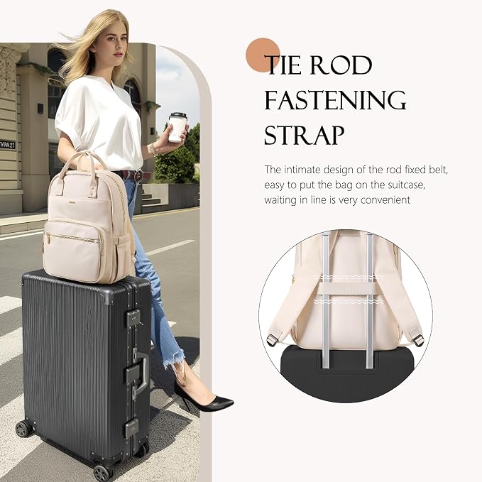 MDODO Laptop Backpack Women,16Inch Teacher Laptop Bag Backpack with Laptop Compartment Waterproof Carry on Daypack Backpack for Work,College,Travel,Trip,Nurse, Beige - Image 6