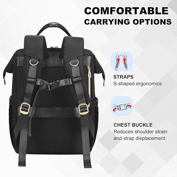 AIJIEKE Lunch Backpack for Women, 15.6 Laptop Backpack, Lunch Box, Black | Water resistant computer bag with insulated leakproof cooler. Travel meal prep backpack for nurse, teacher, college commute - Image 8
