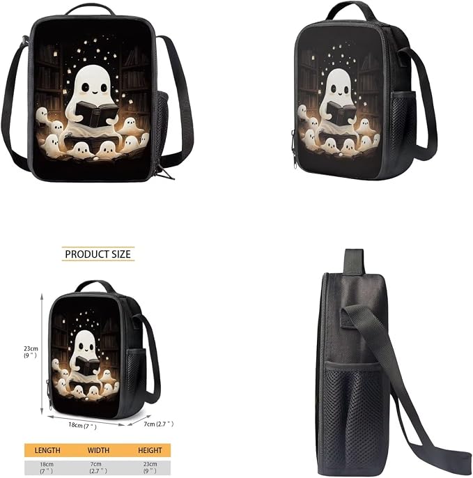 Ghost 1St Grade Backpack Girls with Lunch Box Cute Multi Compartment Preschool Elementary Primary Backpack Lightweight Kawaii Bookbag for Students with Chest Strap Back to School Stuff - Image 4