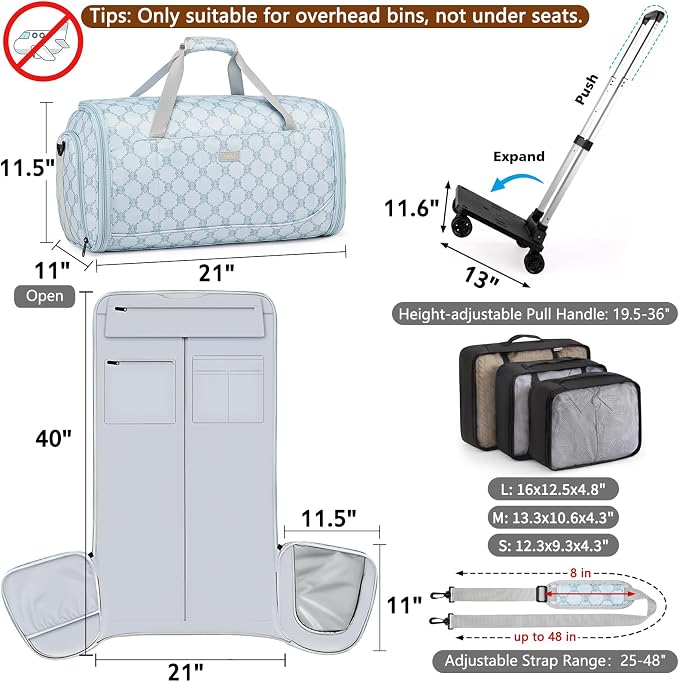 Rolling Garment Bags for Travel - Carry on Convertible Garment Duffle Bags with Wheels for Men Women, 4 in 1 Large Travel Duffel Bags with Shoes Compartment Hanging Suit Dress Weekender Bag 4pcs Set - Image 2