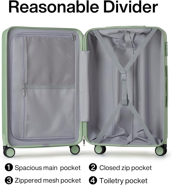 Hanke 20 Inch Carry On Luggage 22x14x9 Airline Approved Lightweight PC Hard Shell Suitcases with Wheels Travel Luggage Rolling Suitcase Travel Luggage Bag for Weekender(Bamboo Green) - Image 5
