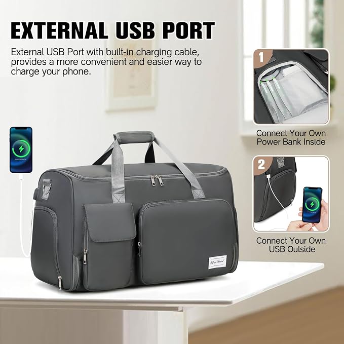ACESAK Garment Bags for Travel, 2 in 1 Convertible Carry On Duffle Bag Suit Bags Foldable Backpacks with Shoe Compartment & Toiletry Bag, Hanging Bags for Clothes Dress Suit for Men Women Gift (Grey) - Image 6