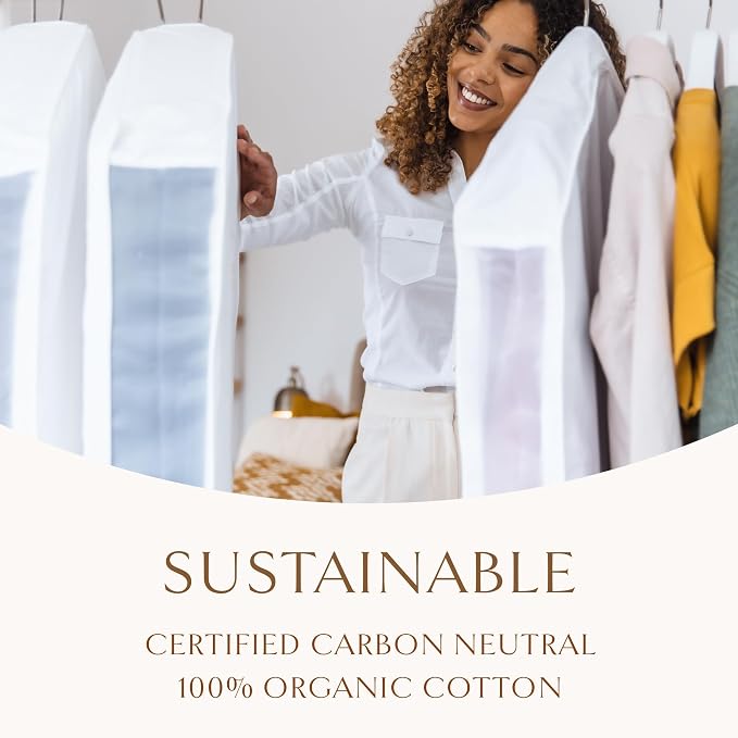 Hayden Hill Luxury Organic Cotton Garment Bag for Hanging Clothes Long 58" | Full Length Breathable Dress Bag, Moth Proof Hanging Storage Bag, For Closet Storage, Certified Carbon Neutral, White - Image 5