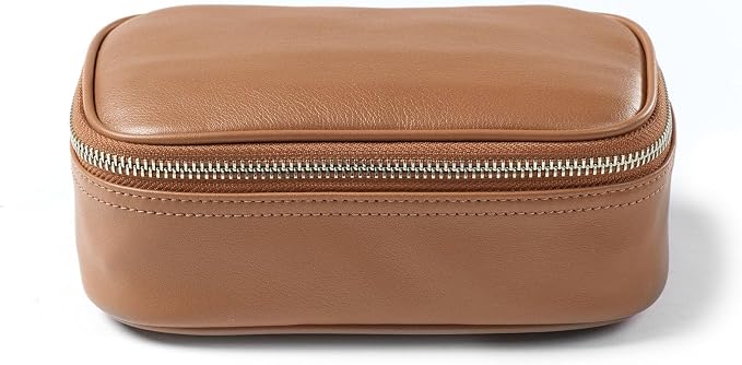 Leatherology Cognac Small Travel Organizer - Zipped mesh storage pocket, elastic loops for organization, compact travel size - Image 5