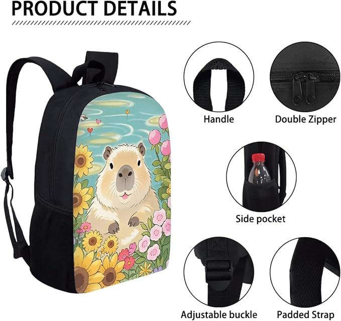 Forchrinse Capybara School Backpack for Girls 8-12 12-14 Primary School Girls Bookbag with Lunchbox Pencil Case 3 In 1 Elementary Students Schoolbags Back Pack Purse Travel Daypack Satchel - Image 7