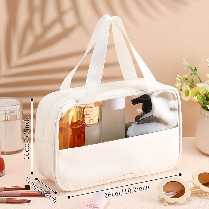 Buryeah 12 Pcs Translucent Makeup Bag Toiletry Organizer for Women Men Waterproof Portable Cosmetic Bag with Hanging Handles Travel Storage Carry Pouch Gifts for Bridesmaid (White) - Image 7