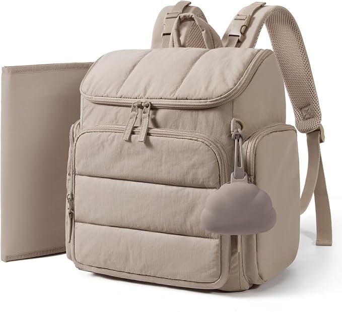mommore Diaper Bag Backpack, Baby Bag with Waterproof Changing Pad and Stroller Straps for Toddler, Diaper Backpack for Mom Dads with Insulated Pockets & Pacifier Case, Baby Essential, Brown by mommore
