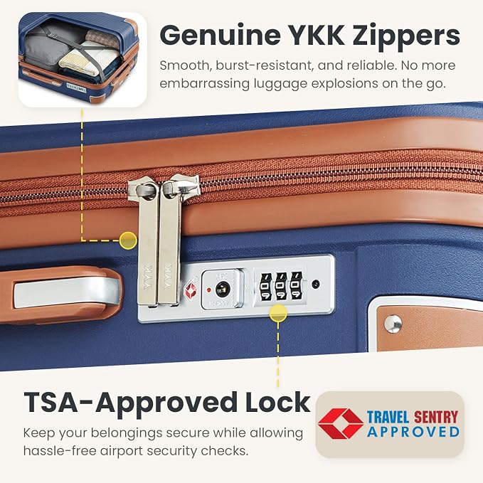 3 Piece Luggage Set PP Hardshell with YKK Zippers, 20/24/28 Inch Suitcases with Detachable Spinner Wheels & Reinforced Corner Guards, Lightweight TSA Lock Nested Set (Navy Blue) - Image 4
