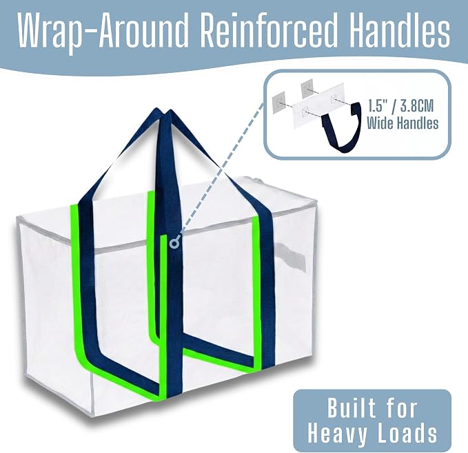 VENO 4 Pack Heavy Duty Moving Bags, Extra Large Storage Bags with Reinforced Handles & Strong Zippers, Foldable & Reusable Moving Box Alternative for Clothes & Dorm Storage - Image 2
