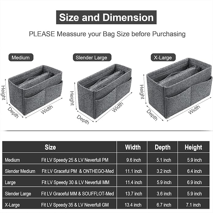 OMYSTYLE Purse Organizer Insert, Felt Tote Bag Organizer Insert with 5 Sizes, Handbag Dividers for Inside Purse, Compatible with Longchamp, Neverful, Speedy and More - Image 2
