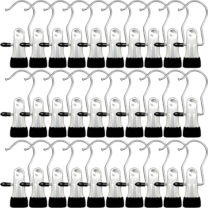 Boot Hangers for Closet, 40 Pack Hanging Clips Hook Clothes Pins for Laundry, Hanger Clips Towel Clips Boot Organizer for Home and Travel, Clothespins Clip Hangers for Pants Hats Socks Gloves by Sylroal